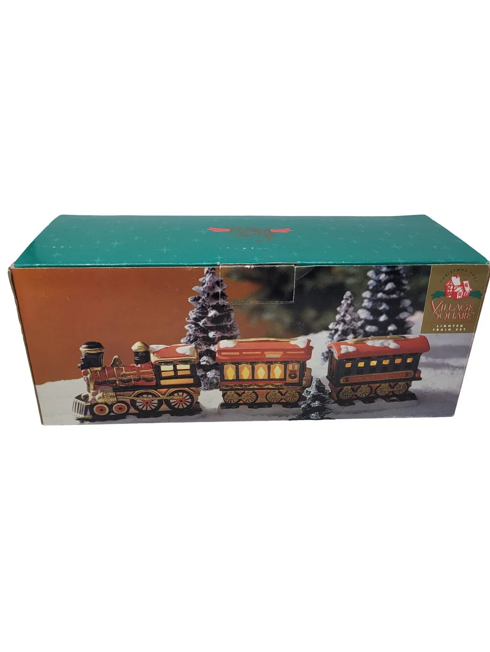 Christmas 1997 Village Square Lighted 3 Piece Ceramic Train Set Mervyn's working